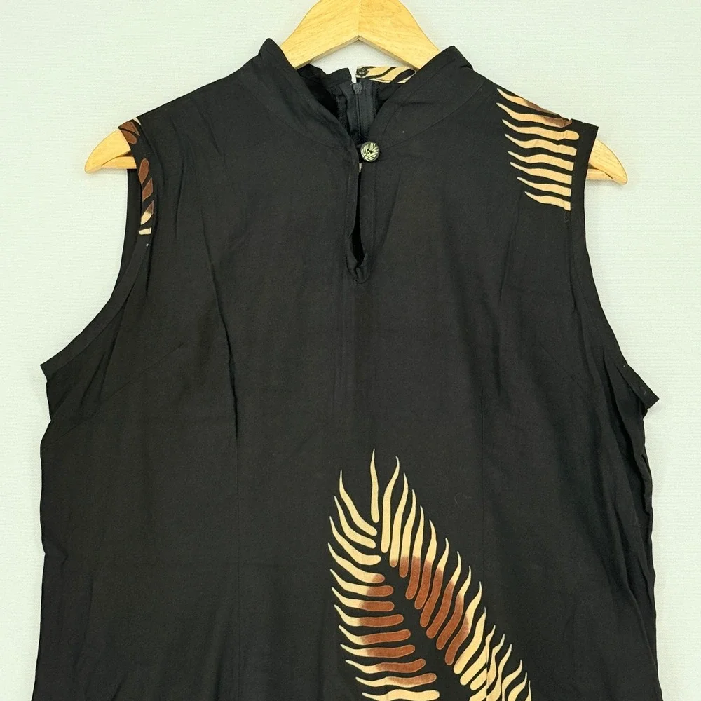 Hilo Hattie Island Collections Palm Leaf Shift Dress Womens XL Black Tan Resort